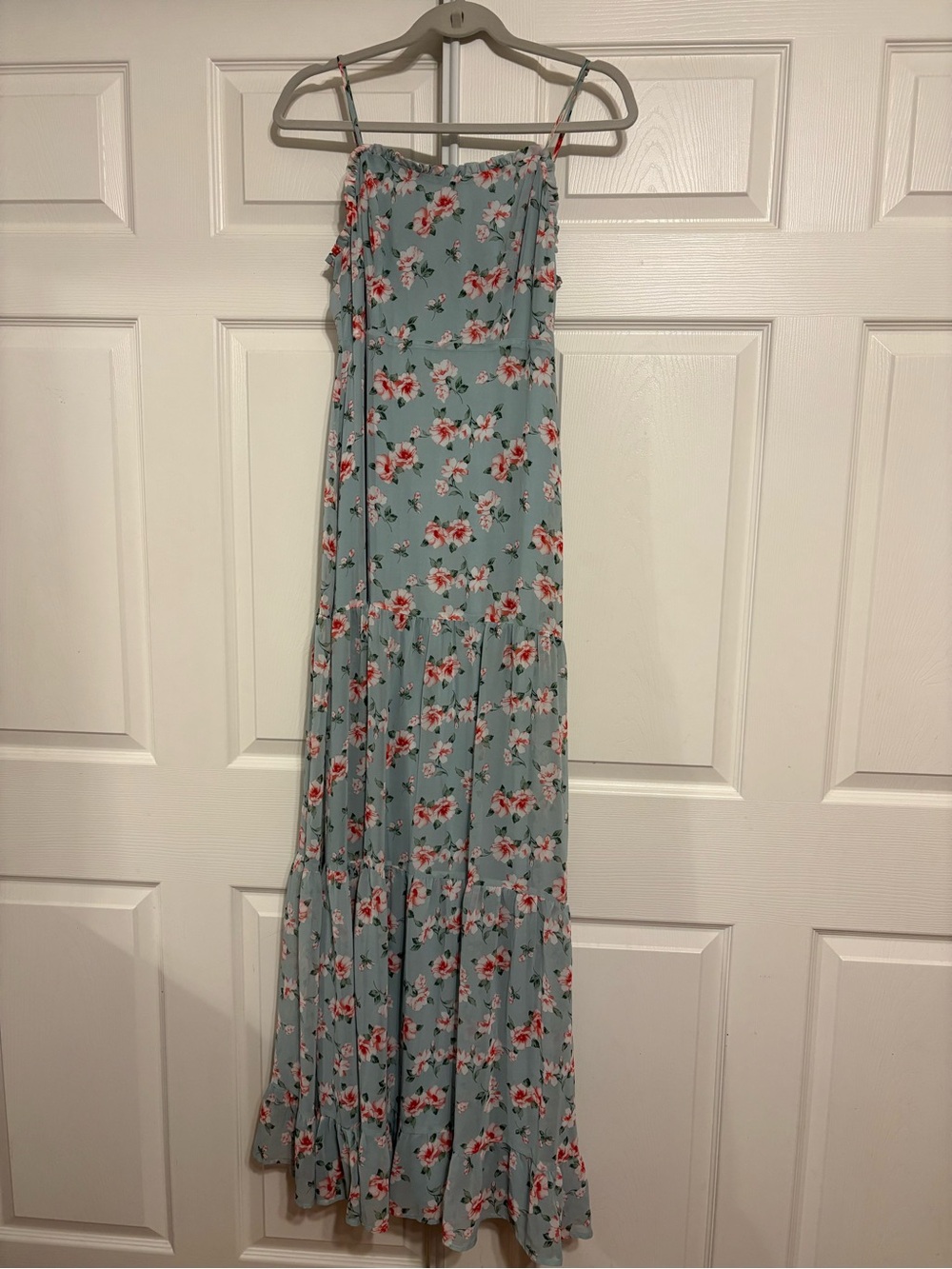 Lulu's Light Blue Floral Tiered Maxi Dress